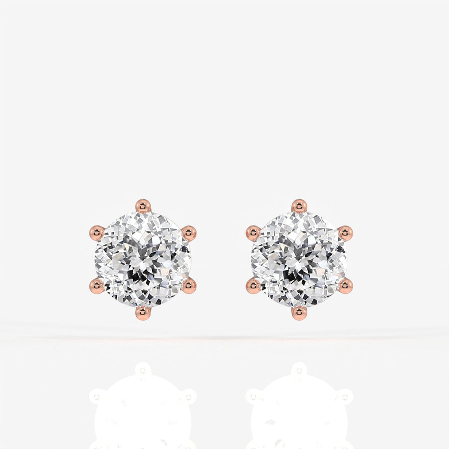 Portuguese Cut Moissanite Diamond Six Prong Stud Sterling Silver Earrings