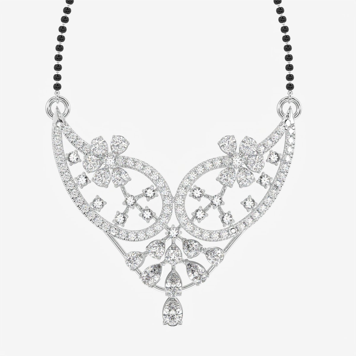 Round & Pear Cut Moissanite Diamond Women's Sterling Silver Mangalsutra