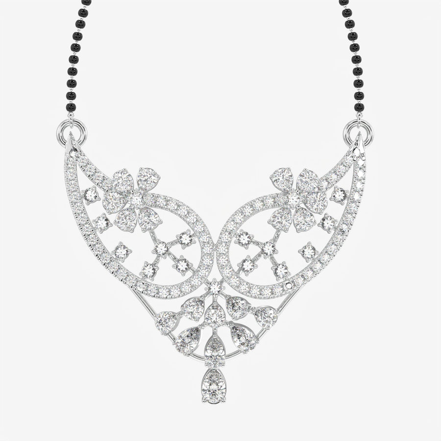 Round & Pear Cut Moissanite Diamond Women's Sterling Silver Mangalsutra