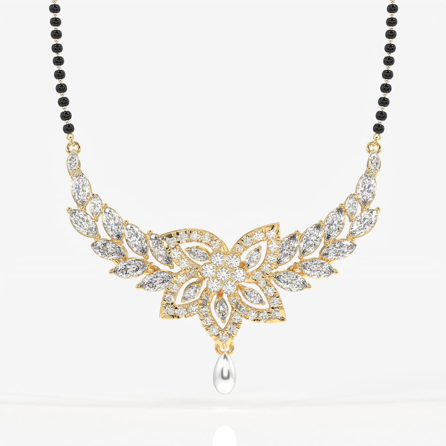 Round & Marquise Cut Moissanite Diamond Women's Sterling Silver Mangalsutra