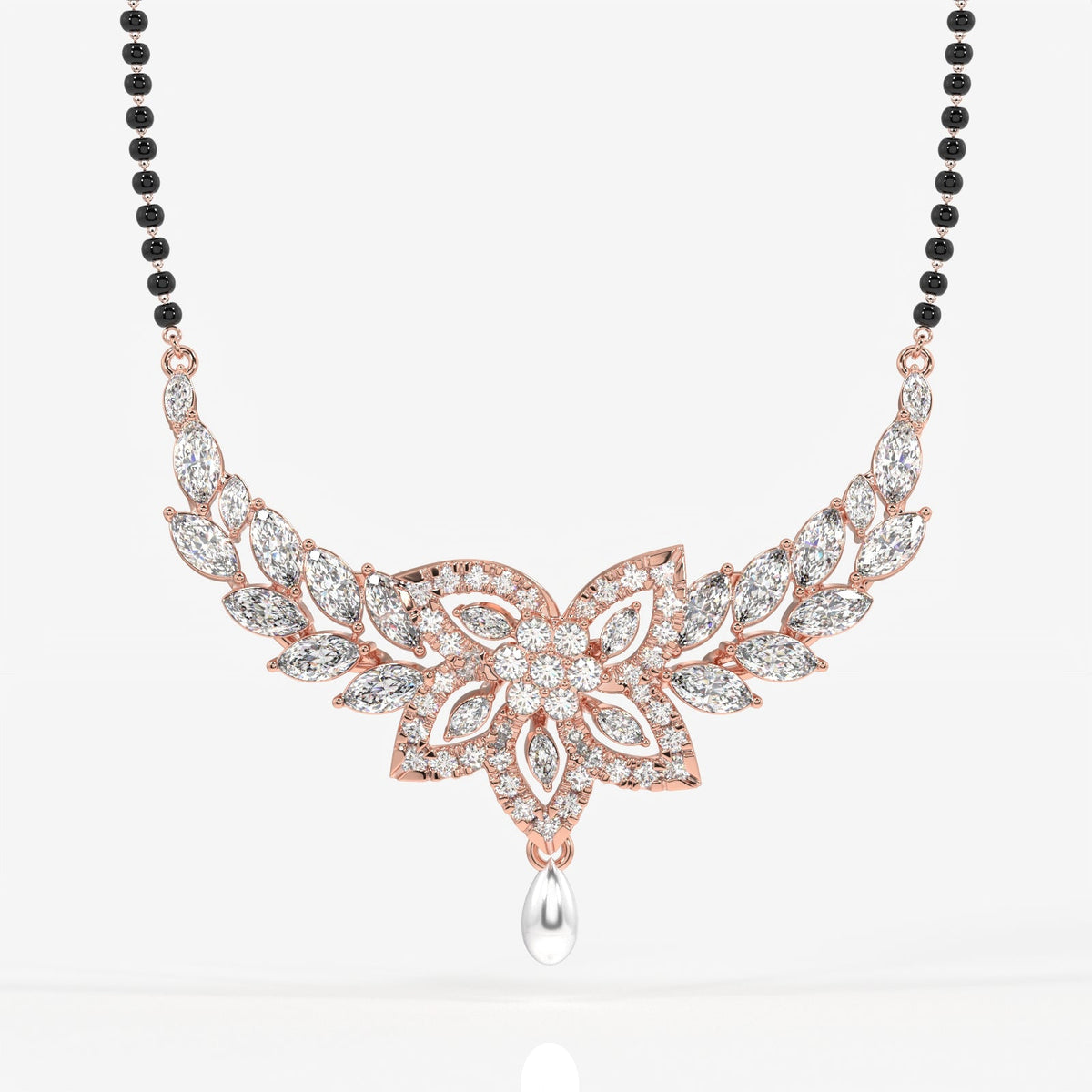 Round & Marquise Cut Moissanite Diamond Women's Sterling Silver Mangalsutra