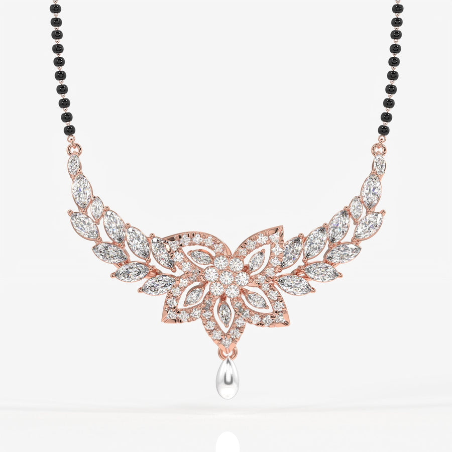 Round & Marquise Cut Moissanite Diamond Women's Sterling Silver Mangalsutra