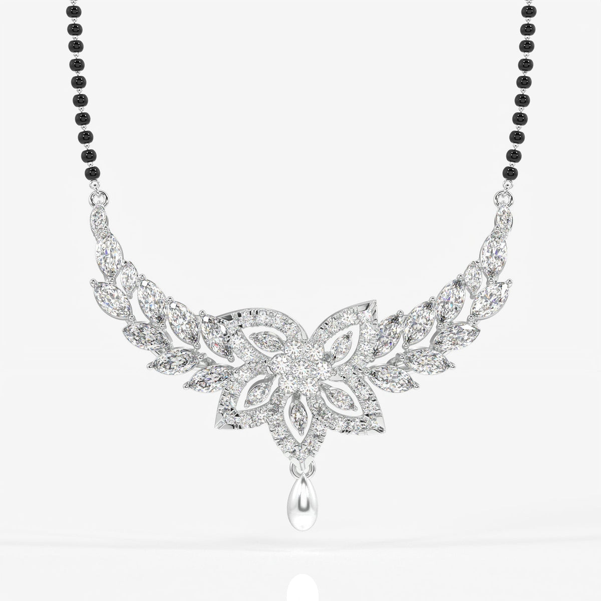 Round & Marquise Cut Moissanite Diamond Women's Sterling Silver Mangalsutra