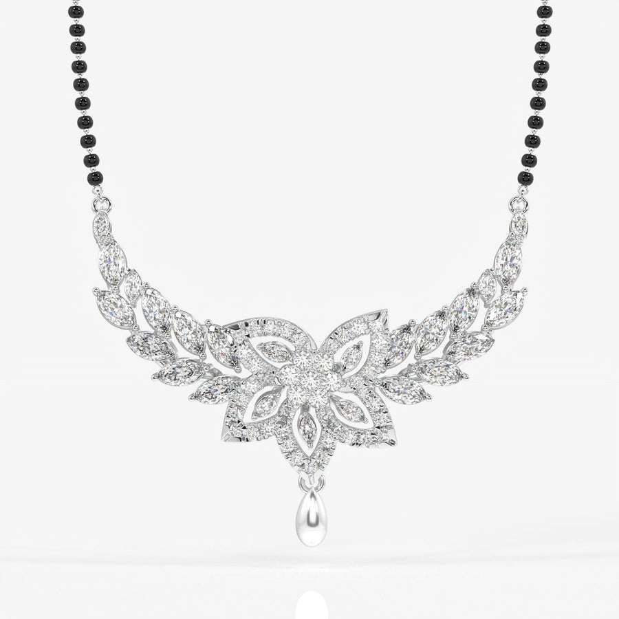 Round & Marquise Cut Moissanite Diamond Women's Sterling Silver Mangalsutra