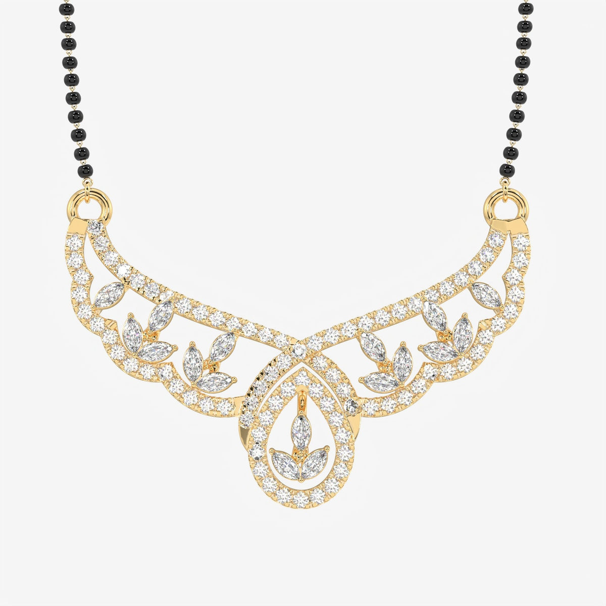Round and Marquise Cut Moissanite Diamond Women's Sterling Silver Mangalsutra