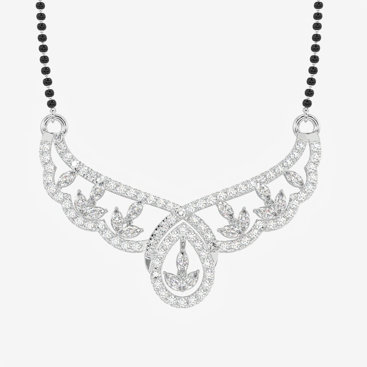Round and Marquise Cut Moissanite Diamond Women's Sterling Silver Mangalsutra