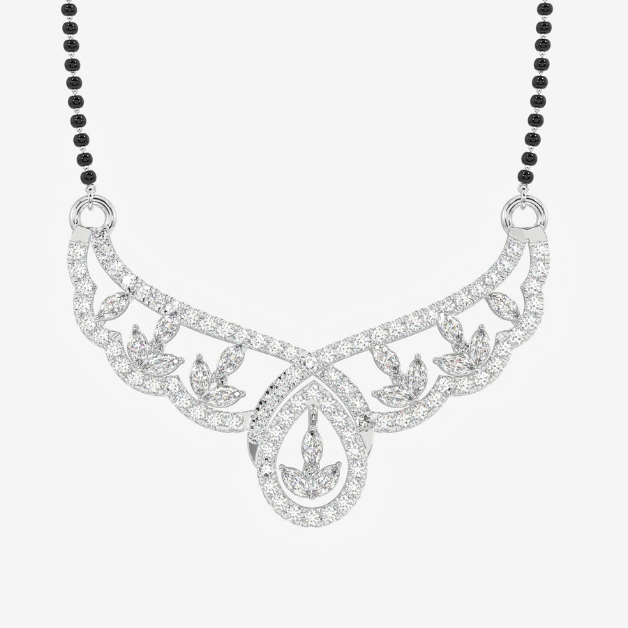 Round and Marquise Cut Moissanite Diamond Women's Sterling Silver Mangalsutra