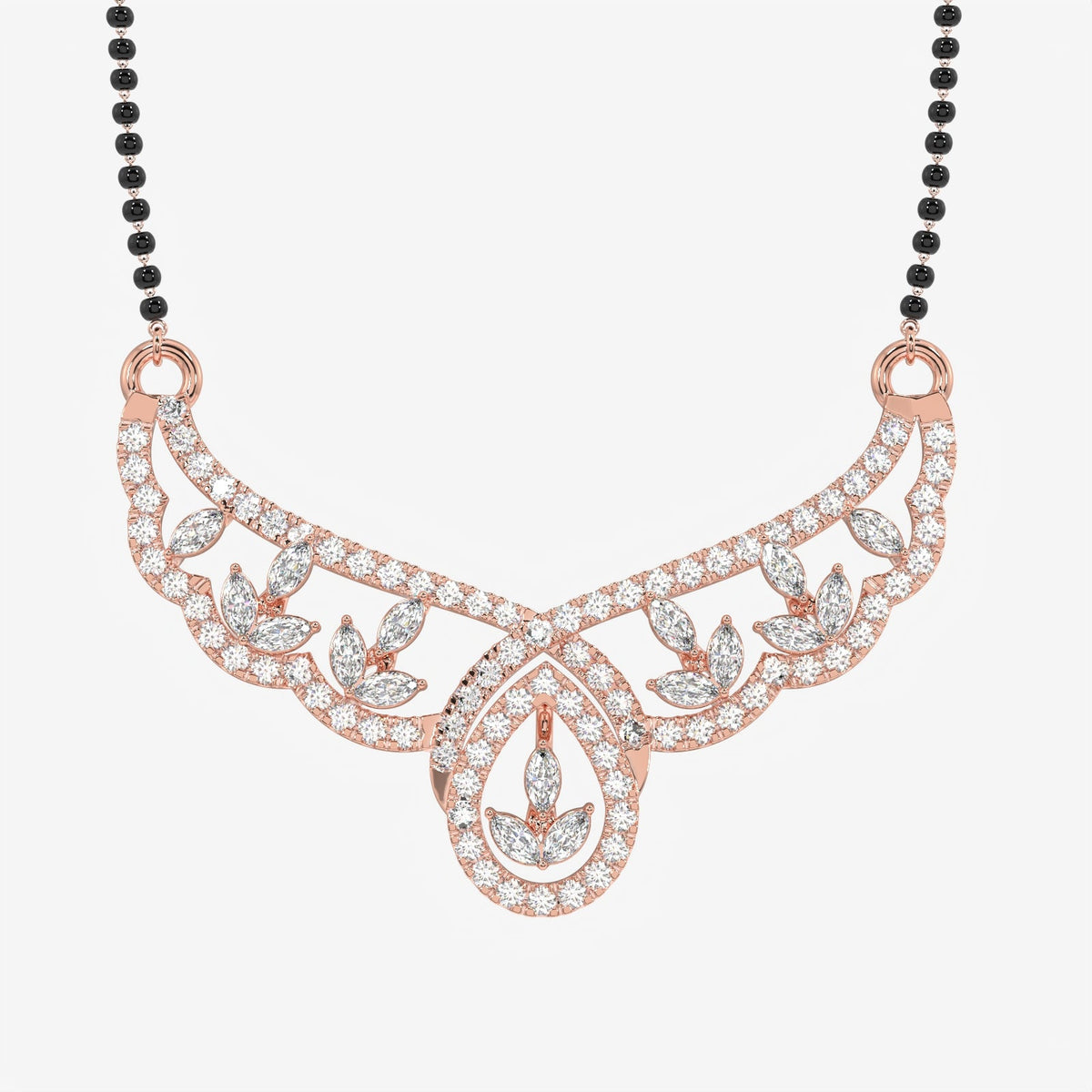 Round and Marquise Cut Moissanite Diamond Women's Sterling Silver Mangalsutra