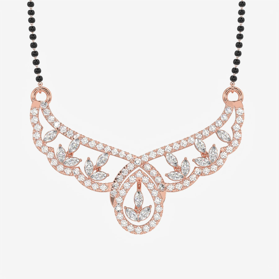Round and Marquise Cut Moissanite Diamond Women's Sterling Silver Mangalsutra