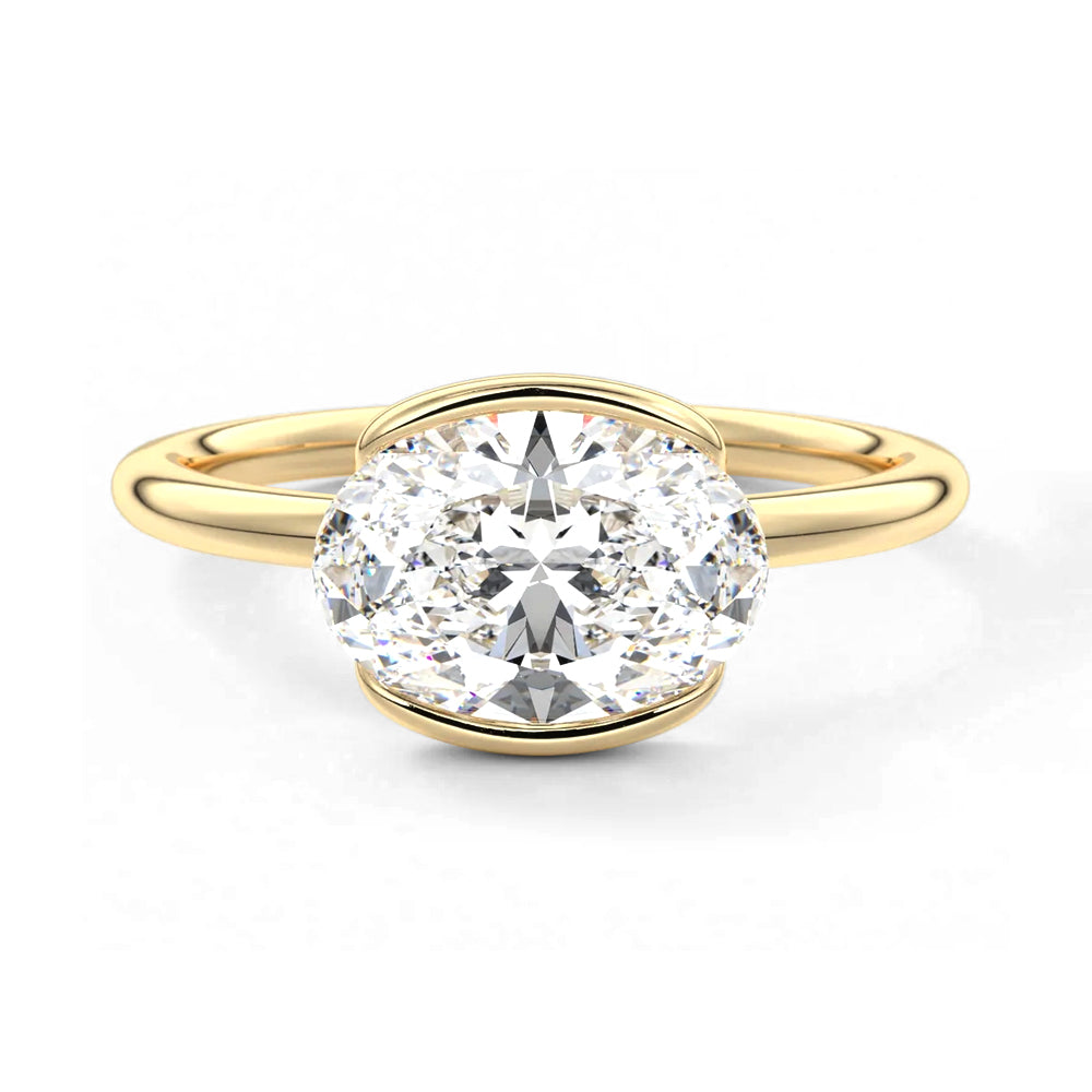 Oval Cut Moissanite Diamond East-West Sterling Silver Ring