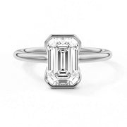 Emerald Cut Moissanite Diamond Solitaire Sterling Silver Ring