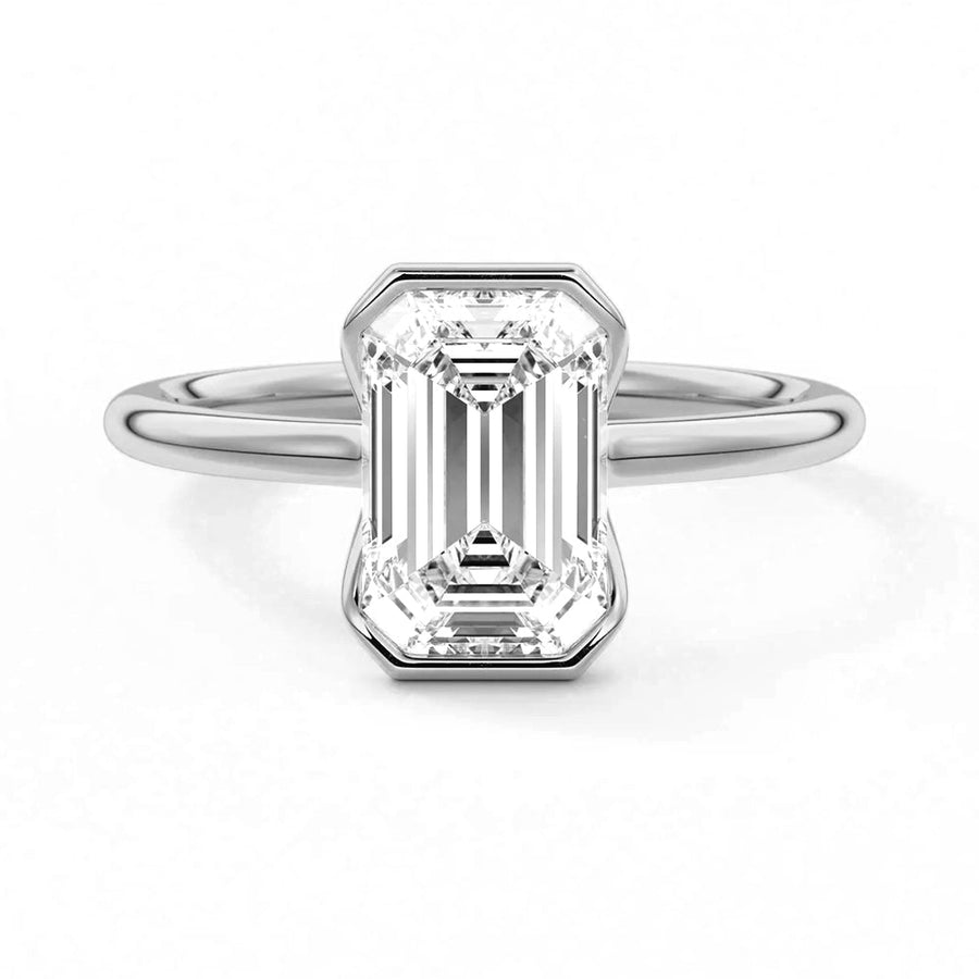 Emerald Cut Moissanite Diamond Solitaire Sterling Silver Ring