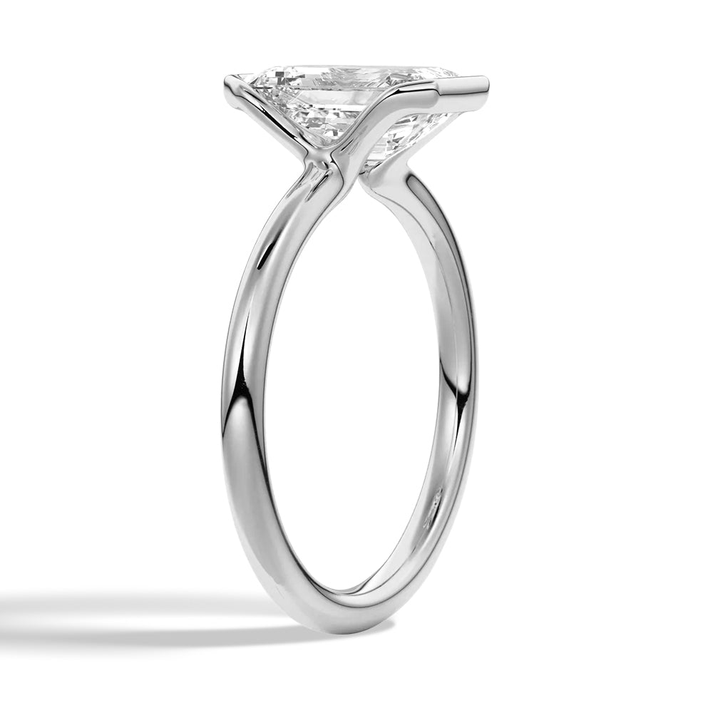 Emerald Cut Moissanite Diamond Solitaire Sterling Silver Ring