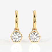 Round Cut Lab Grown Diamond Dangle 14K Gold Earrings