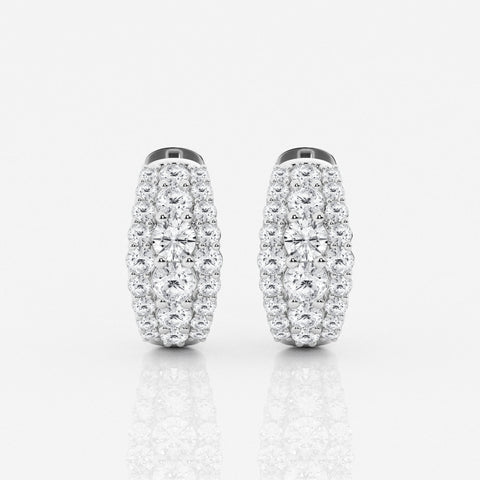 Round Cut Lab Grown Diamond Triple Row Hoop 14k Gold Earrings