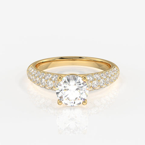 Round Cut Moissanite Diamond Three lane Pave Sterling Silver Ring