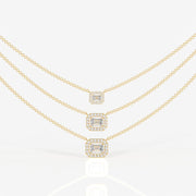 Round and Emerald Cut Moissanite Diamond Sterling Silver Necklace