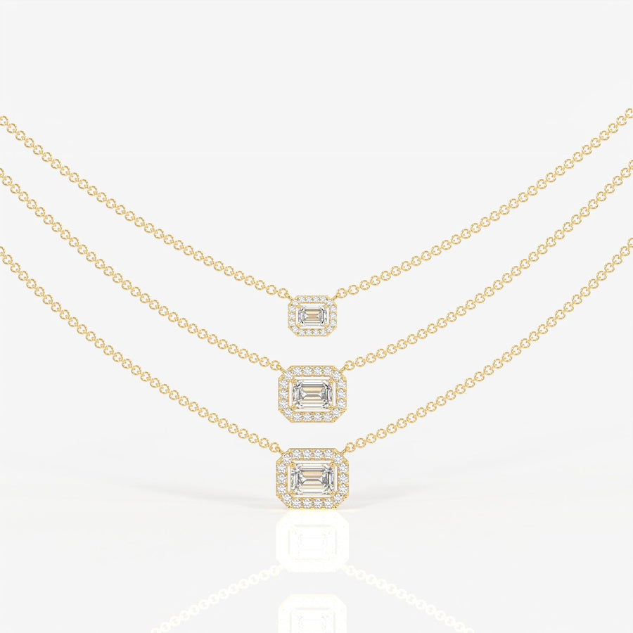 Round and Emerald Cut Moissanite Diamond Sterling Silver Necklace