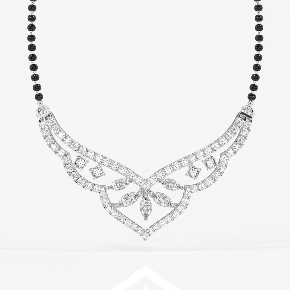 Round & Marquise Cut Moissanite Diamond Women's Sterling Silver Mangalsutra