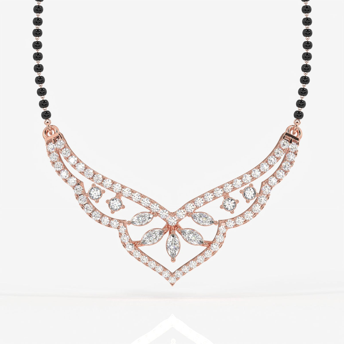 Round & Marquise Cut Moissanite Diamond Women's Sterling Silver Mangalsutra