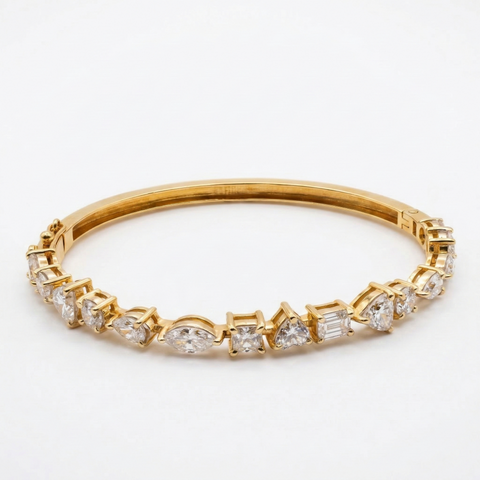 Multi shape Moissanite Diamond One Lane Fashion Sterling Silver Bracelet