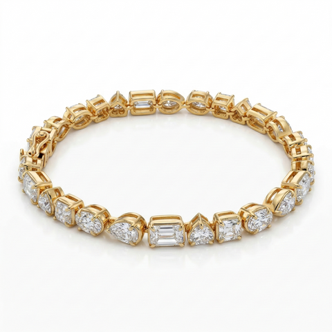 Multi shape Moissanite Diamond Tennis Sterling Silver Bracelet