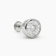 Bezel Setting Round Cut Moissanite Diamond Sterling Silver Single Ear Stud