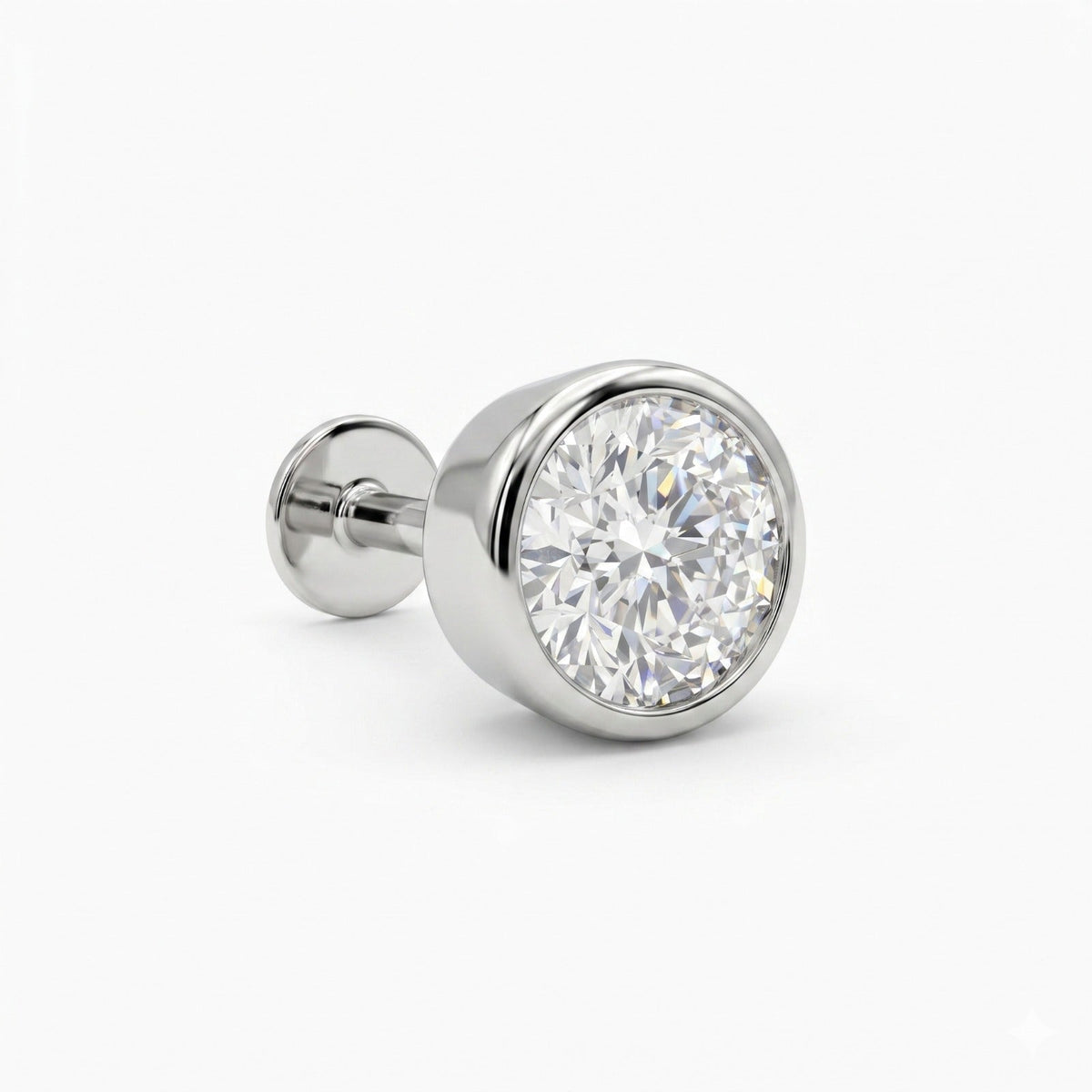Bezel Setting Round Cut Moissanite Diamond Sterling Silver Single Ear Stud
