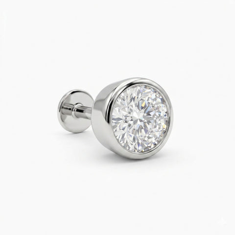 Bezel Setting Round Cut Moissanite Diamond Sterling Silver Single Ear Stud