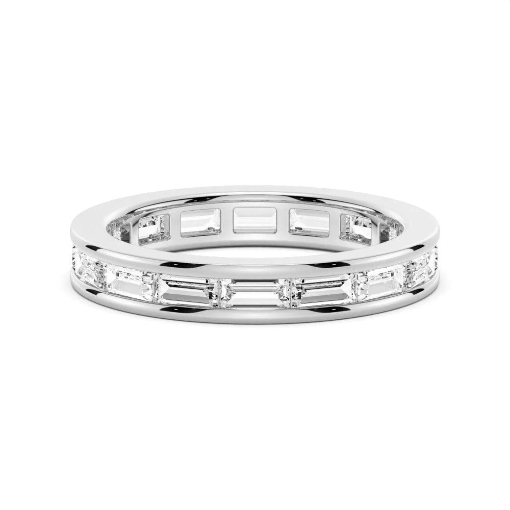 Channel Emerald Cut Moissanite Diamond Eternity Band Sterling Silver Ring