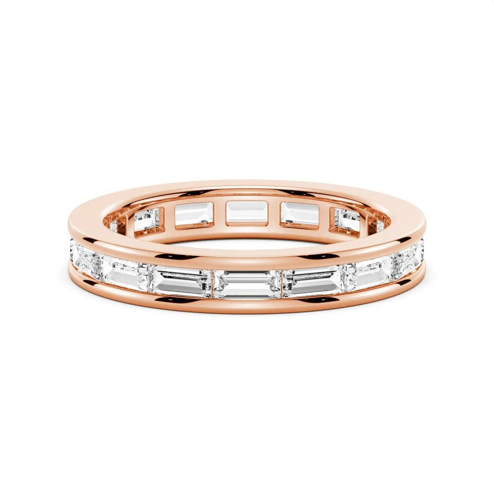 Channel Emerald Cut Moissanite Diamond Eternity Band Sterling Silver Ring
