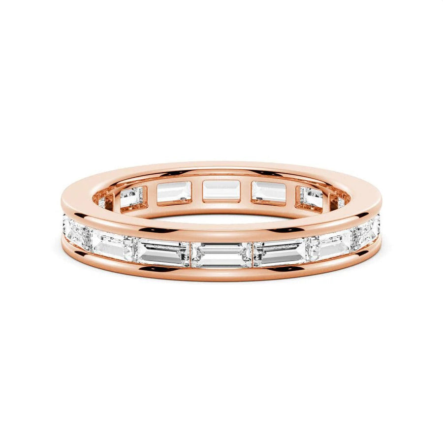Channel Emerald Cut Moissanite Diamond Eternity Band Sterling Silver Ring