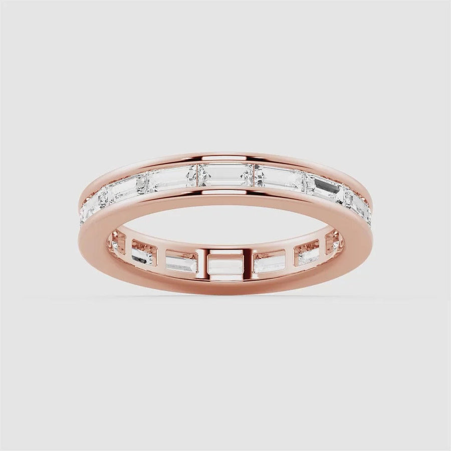 Channel Emerald Cut Moissanite Diamond Eternity Band Sterling Silver Ring