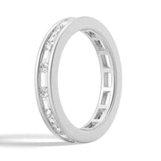 Channel Emerald Cut Moissanite Diamond Eternity Band Sterling Silver Ring