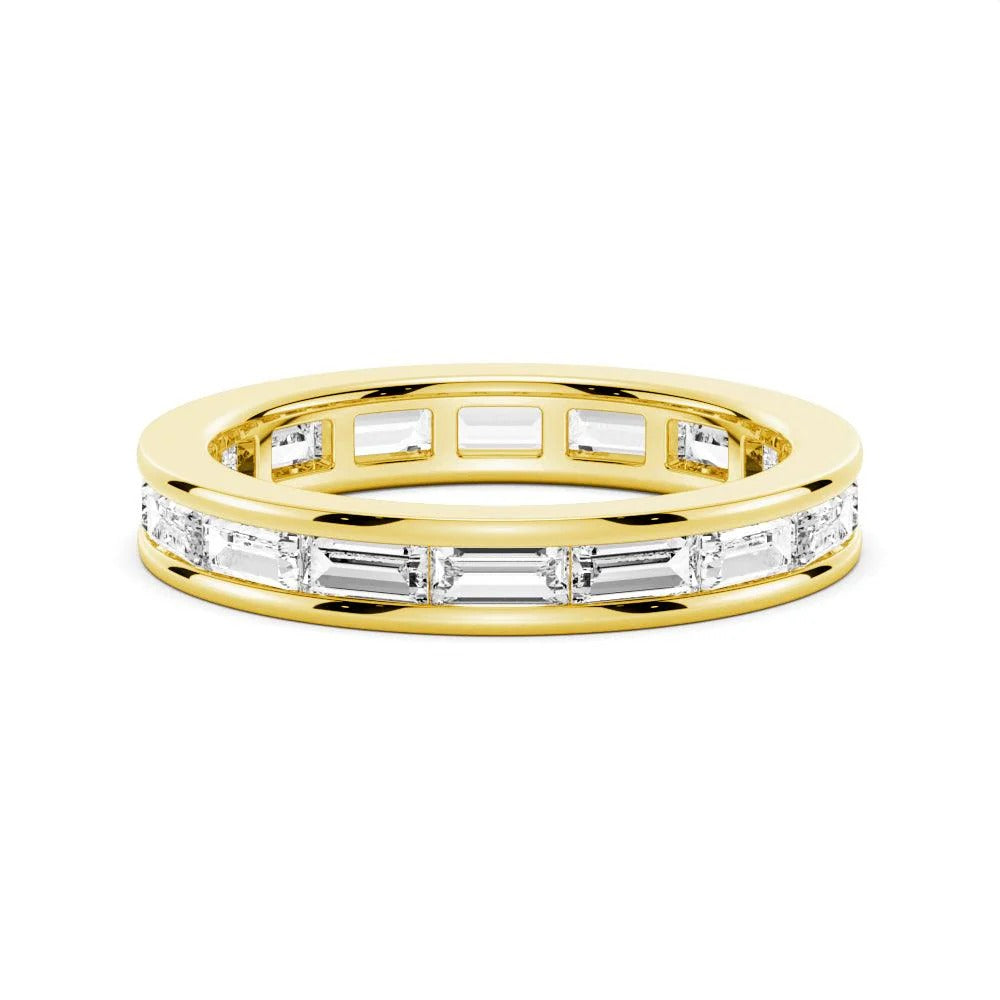 Channel Emerald Cut Moissanite Diamond Eternity Band Sterling Silver Ring