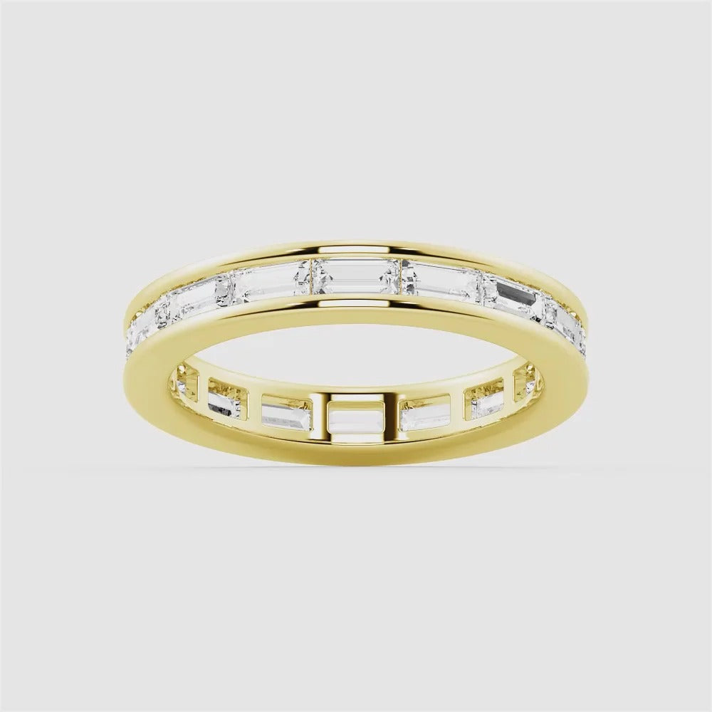 Channel Emerald Cut Moissanite Diamond Eternity Band Sterling Silver Ring