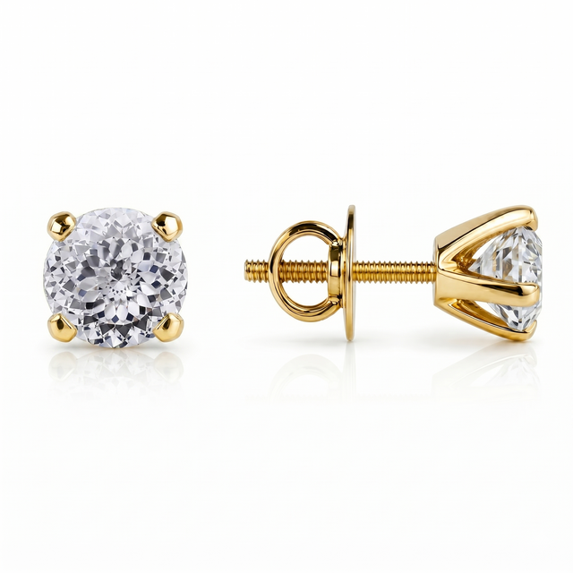 Martini Setting Portuguese Cut Moissanite Diamond Sterling Silver Solitaire Earring