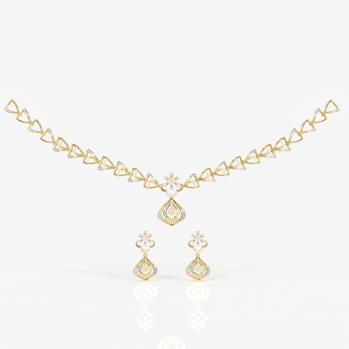 Round and Pear Cut Moissanite Diamond Wedding Sterling Silver Necklace