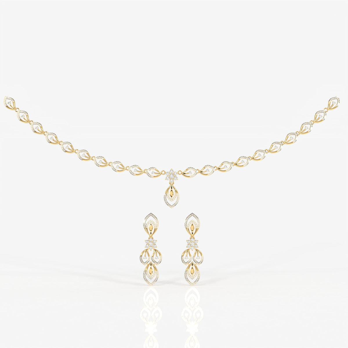 Round & Marquise Moissanite Diamond Wedding Sterling Silver Necklace