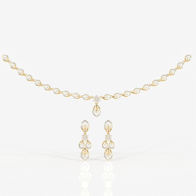 Round & Marquise Moissanite Diamond Wedding Sterling Silver Necklace