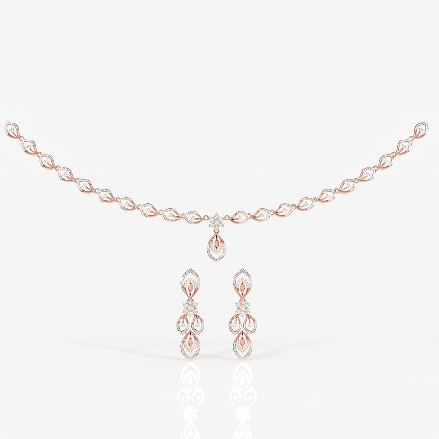 Round & Marquise Moissanite Diamond Wedding Sterling Silver Necklace