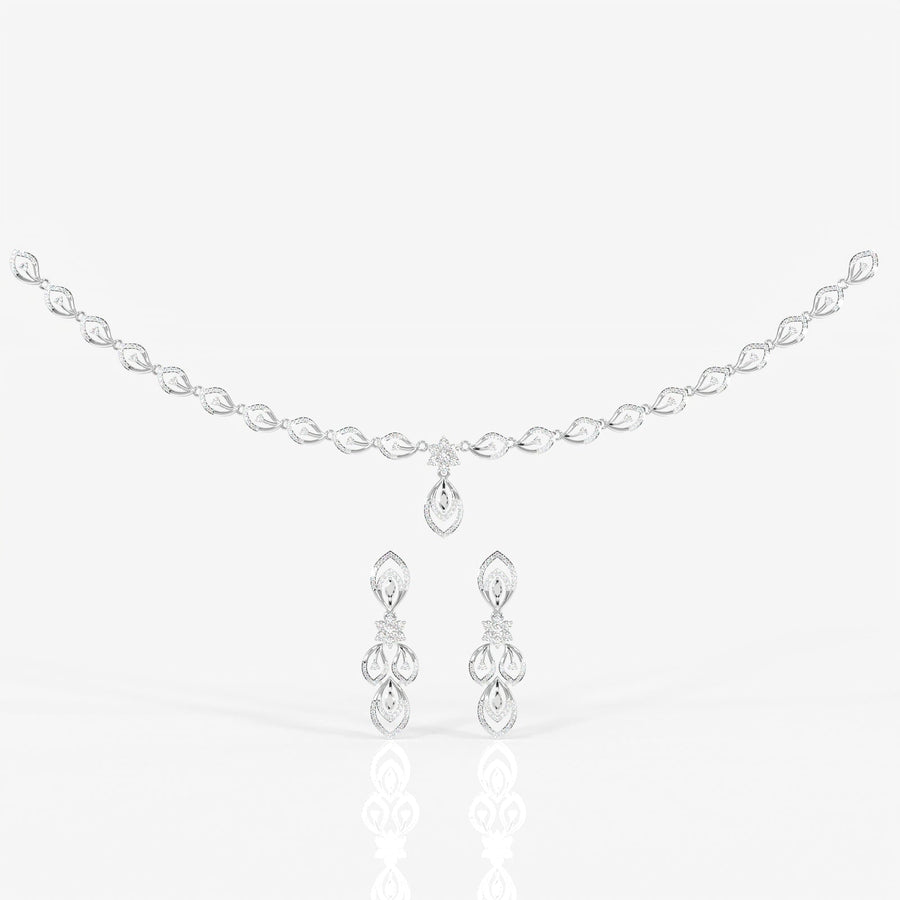 Round & Marquise Moissanite Diamond Wedding Sterling Silver Necklace