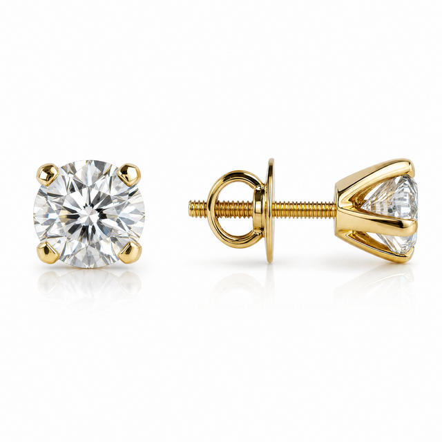 Martini Setting Round Cut Moissanite Diamond Sterling Silver Solitaire Earring